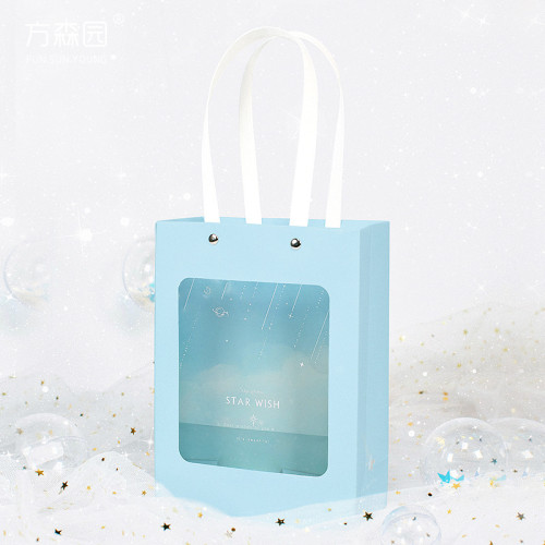 T Blue Transparent Window on the Front Shopping Paper Box with Strong Handle