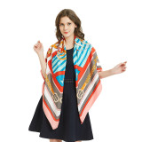 130*130cm New Twill Silk Scarf Design Bandana Chain Printing Scarf Women Shawls Luxury Brand Women Wraps Silk Scarves