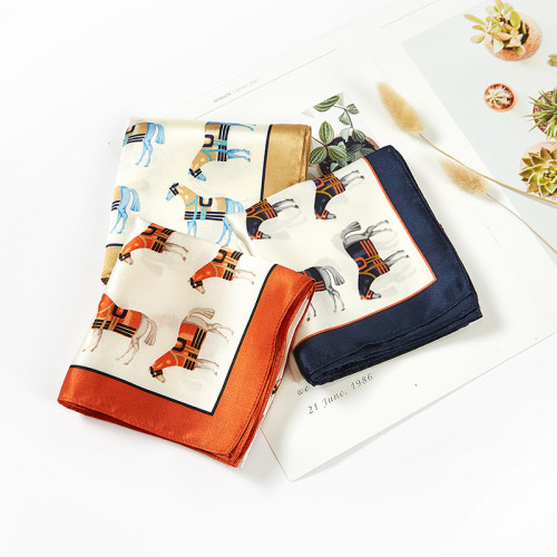 New Types Brand Design Animals Horse Printed 100% Silk Twill Neck Fashion Scarf Women