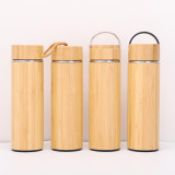 450ML Stainless Steel Inner Drinkware Natural Bamboo Vacuum Travel  Double Wall Leakproof Tea Thermos Flask