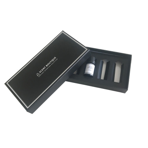 Simple dsign custom printing classic top base design fragrance glass bottle box with inside holder