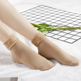 women's new style socks Japanese winter flat warmth non-slip socks cotton and velvet snow tube socks