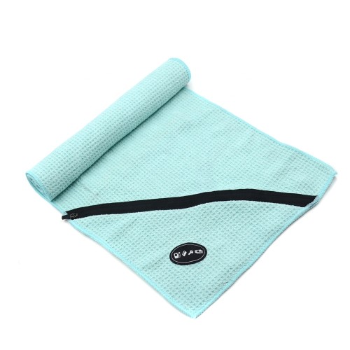 Microfiber Promotional washable soft absorbent Gym Sport waffle Towel Custom Logo With Zipper Zip Pocket