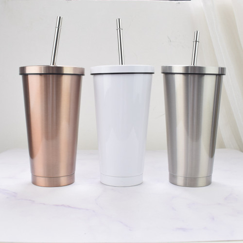 Hot Sale 500ml Travel Mugs Vaccum Insulated Straight Straw Cups 304 Stainless Steel Water Tumbler With Straw