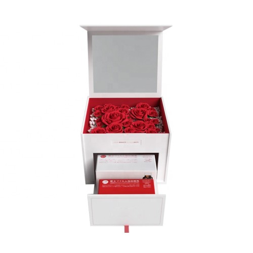 Custom Printed Logo Extra Large Cardboard 2 Layer Storage Display Clear Window Luxury Rose Soap Flower Box With Drawer