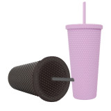 Popular Double Wall Pink Durian Sports Matte Studded Reusable Tumbler Cups Water Bottle Plastic with Straw
