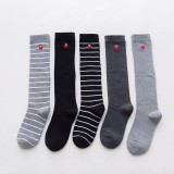 Wholesale Spring Women Heart Embroidery Striped Seamless Knee High Cotton Socks