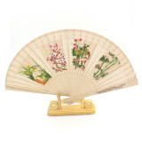 2021 HotSale wedding decorations hand fan logo printing Wooden hand folding rainbow hand made fan