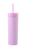 16oz Double Wall Plastic Tumblers Matte Pastel Colored Acrylic Straight Skinny Tumblers with Cleaner/Lids and Straws