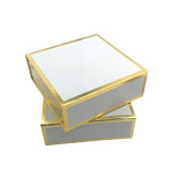 Hot Sale Costomized Logo Printing Luxury Gold Trim White Ribbon Closure Foldable Paper Cardboard Gift Boxes With Magnetic Lid