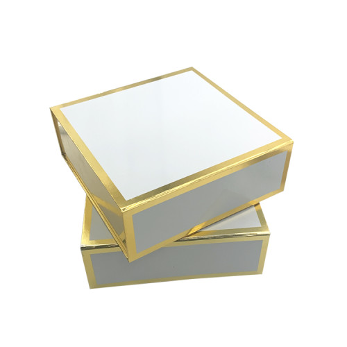 Hot Sale Costomized Logo Printing Luxury Gold Trim White Ribbon Closure Foldable Paper Cardboard Gift Boxes With Magnetic Lid