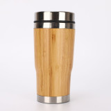 Personalized 450ml vacuum thermal insulation beer drinking stainless steel water travel mug bamboo wood car tumblers with lid
