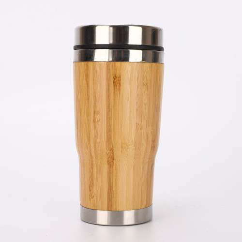 Personalized 450ml vacuum thermal insulation beer drinking stainless steel water travel mug bamboo wood car tumblers with lid