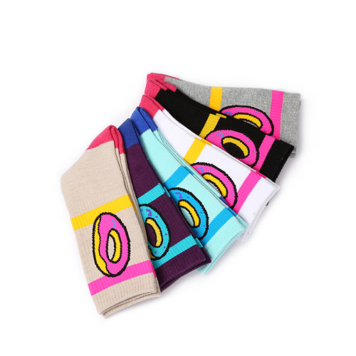 Stripe Doughnut Design Cute Cotton Fashion Funny Woman  Custom Wholesale Happy Socks