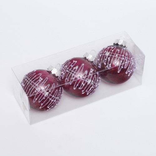 8cm/3pcs Dark purple PET hand painted Christmas ball for 2022 holiday decoration