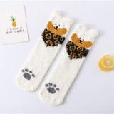 Indoor Coral Fleece Tube Socks Autumn Thick Warm Indoor Floor Socks Cute Lucky Cat Socks Wholesale