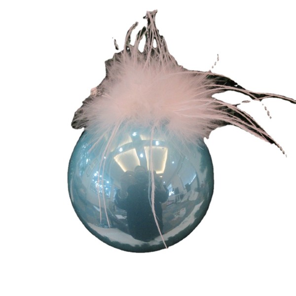 Ball Christmas Tree Decoration Glass New with Feather Design 8cm 1pc/bubble Bag Pack Silk Screen Printing Accept Customized Logo