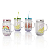 PS Reusable Water Cups Single Wall Tumbler Mug Print Mason jar with lid