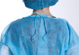 Disposable blue Non Woven elastic and knitted cuffs isolation Gown