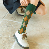 New Autumn And Winter Women's Tube Socks Retro Striped Diamond  Japanese College Style Knee-Length Socks