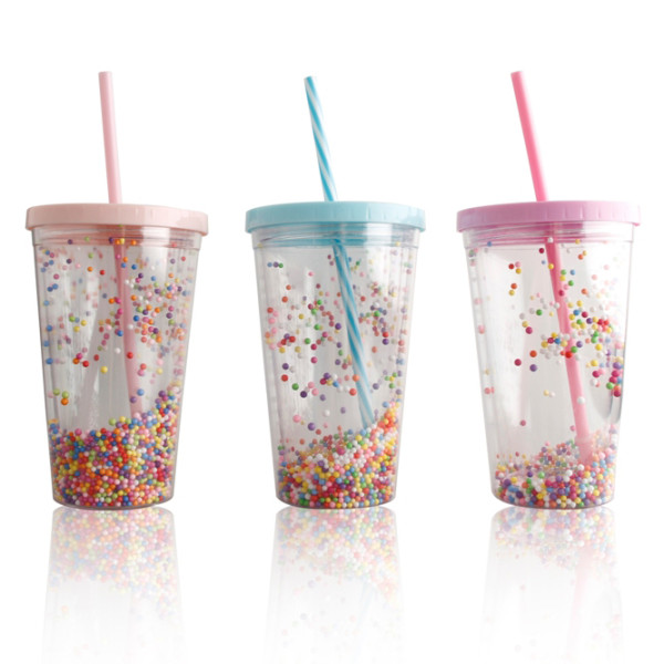 Eco-friendly 16oz customized drinkware coffee mug milk tea drinking tumblers reusable plastic advertising cups with straw