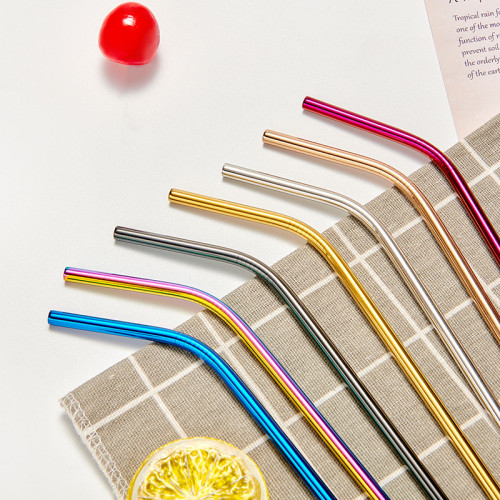 Customized Packing Bar Accessories Promotional Eco-friendly Rainbow Colorful Metal 18/8 Reusable Stainless Steel Straw Set