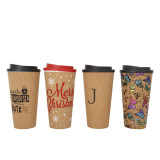 Eco-Friendly 450ml Cork Wood Coffee mug  Flip Lid Tea Cups Can Be Customized Various Patterns Double Wall Mugs