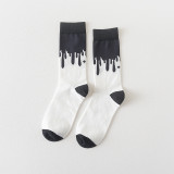 Japanese Couple Black And White Pattern Men And Women Socks Cat Pattern Ins Tube Socks