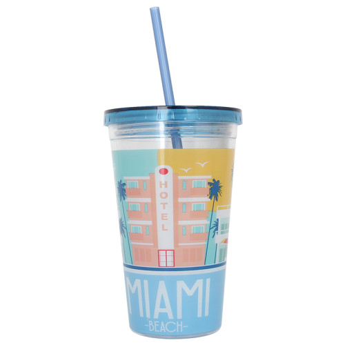 Hot Selling Product Matte Black Mug Cold 16oz Double Wall Plastic Tumblers With Straw Cup