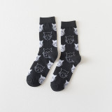 Japanese Couple Black And White Pattern Men And Women Socks Cat Pattern Ins Tube Socks