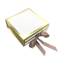 Hot Sale Costomized Logo Printing Luxury Gold Trim White Ribbon Closure Foldable Paper Cardboard Gift Boxes With Magnetic Lid