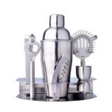 7pcs 550ml Professional Jigger Ice Strainer Clip Cheese Knife Bottle Opener Stainless Steel Cocktail Maker Shaker Set with Base