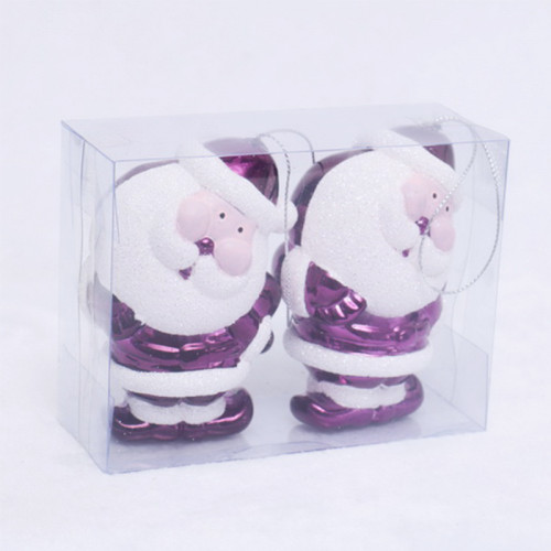 9.5*5.6cm dark purple shiny painted plastic Santa Cluas design Christmas hanging ornament balls