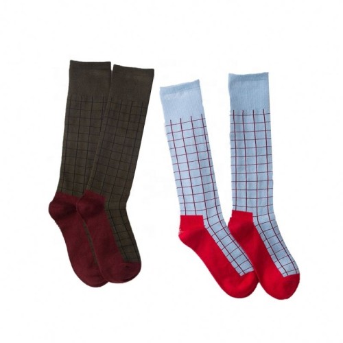 Wholesale Fashion Women Colorful Spliced Plaid Cotton Knee Socks