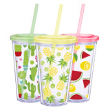 2021 New Arrive 16oz Double Wall Insulated Transparency Plastic With Lid Straw