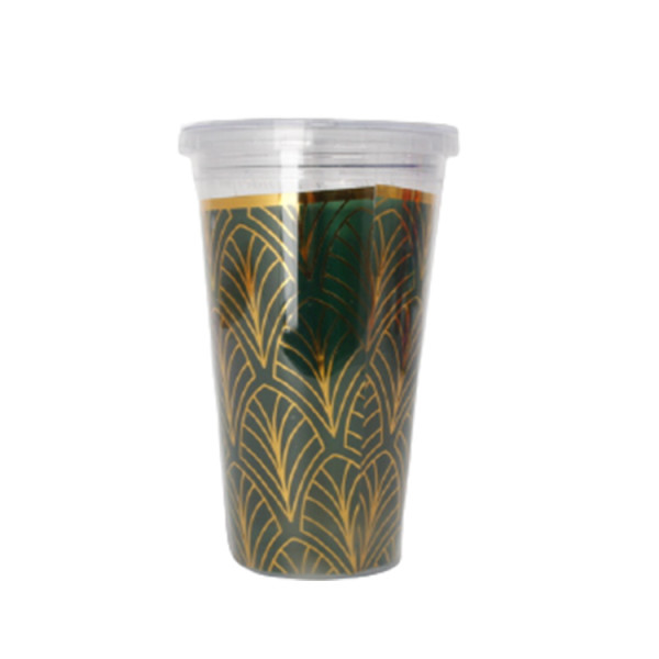 Bpa Free Double Walled Ps Insulated Straw Mug Clear Plastic Tumblers Mug With Glitter Paper