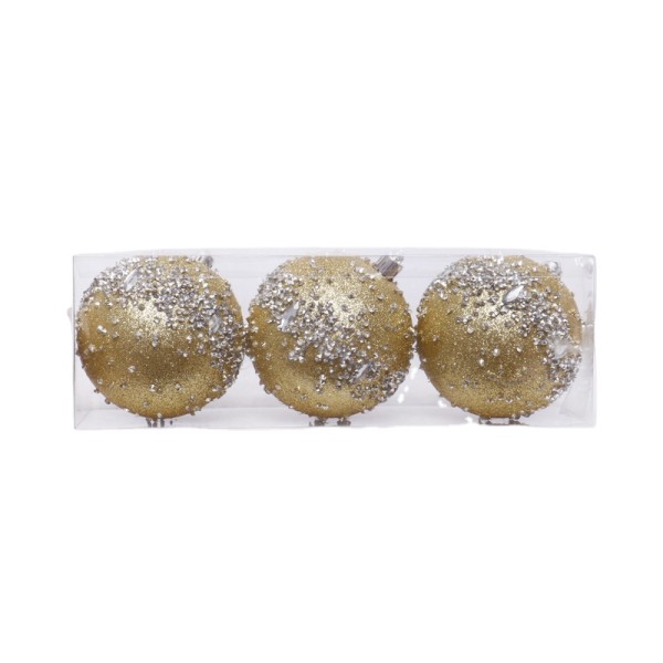 8cm Gold Glitter Plastic Ball With Diamond For Christmas decoration