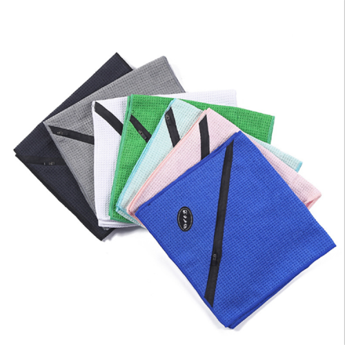 Wholesale microfiber waffle sports towel outdoor fitness golf towel waffle beach towel with zip pocket