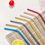 Customized Packing Bar Accessories Promotional Eco-friendly Rainbow Colorful Metal 18/8 Reusable Stainless Steel Straw Set