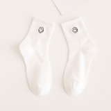 Autumn Women New  Cartoon Embroidered Smiling Face  Lady Cotton Stockings