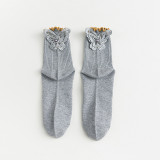 Winter solid color striped three-dimensional butterfly fungus cotton cotton socks cute style female socks