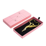 Custom Logo Printed Simple Pink Paper Out Open Sliding Drawer Accessory Tool Small Scissors Packaging With Foam Insert