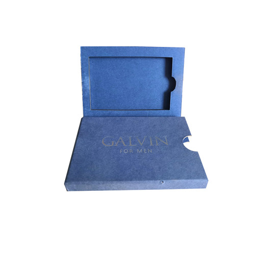 Fancy Mini Paper Custom Logo Gold Foil Packaging Blue Business Card Box Sliding For Postcard Thank U Card