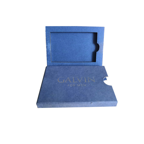 Fancy Mini Paper Custom Logo Gold Foil Packaging Blue Business Card Box Sliding For Postcard Thank U Card