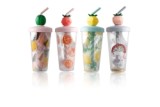 Cute 13Oz Kid Protein Shake Cup Plastic Drinking Water Tumbler With Fruit Shaped Straw