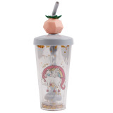 Cute 13Oz Kid Protein Shake Cup Plastic Drinking Water Tumbler With Fruit Shaped Straw