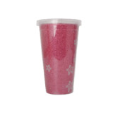 Custom Logo Double Walled Ps Insulated Straw Mug Clear Plastic Tumblers Mug With Glitter Paper