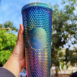 Popular Double Wall Pink Durian Sports Matte Studded Reusable Tumbler Cups Water Bottle Plastic with Straw