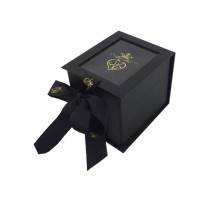 Custom Packaging Fancy Paper Romantic Black ribbon closure Folding Candle Box Packaging Luxury with PVC Window