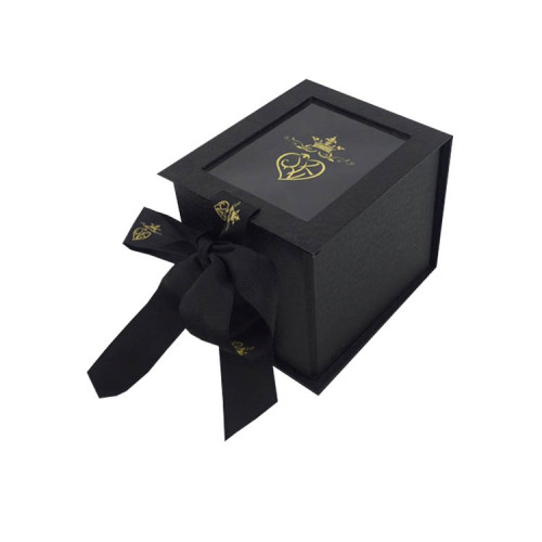 Custom Packaging Fancy Paper Romantic Black ribbon closure Folding Candle Box Packaging Luxury with PVC Window